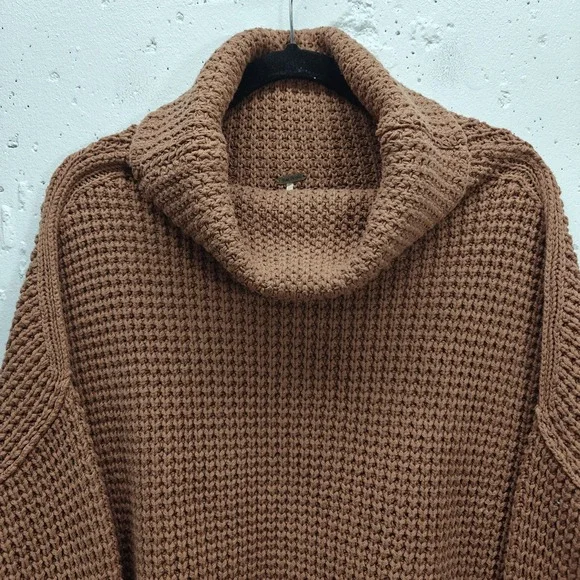 Free People Womens Medium Sweater Burnt Orange Oversized Cowl Neck Chunky Knit - Picture 2 of 7